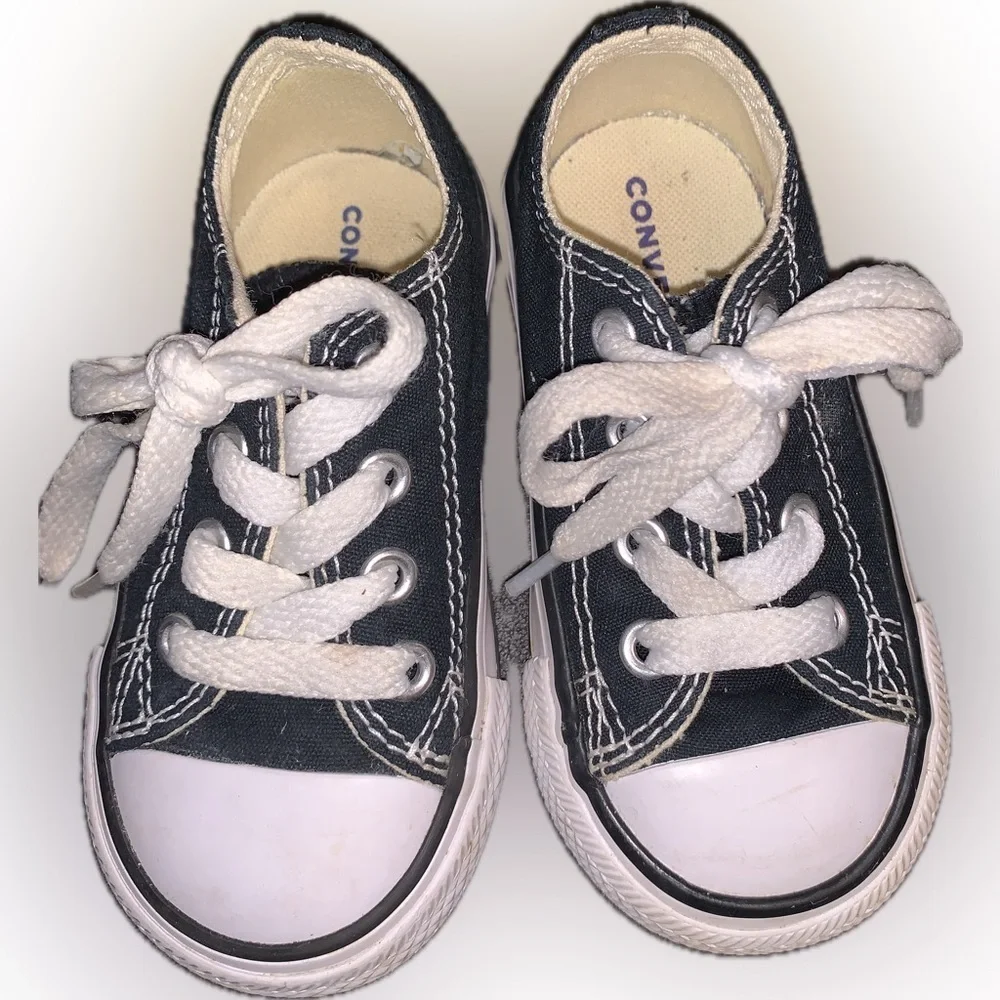 Converse All Star Rubber Cap Toe Toddler Baby Black White Lace Up Sneakers 5